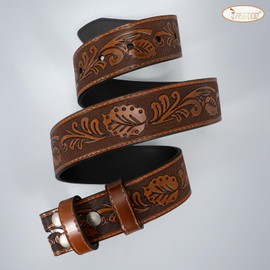 Mens Leather Belt Strap Without Buckle,Snap Buckle Replacement Leather Strap by JASGOOD(Suit for pant size 33"-38",dark brown)