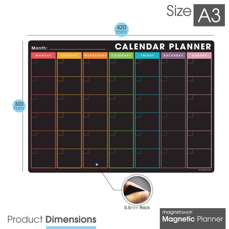 TMS Magnetic Monthly Planner and Dry Wipe Pen, Blackboard Fridge