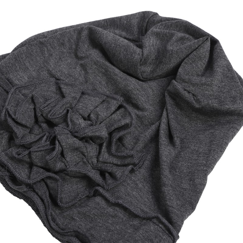 Women Turban Flower Cap Balck White and Gray Pure Color