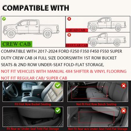 ANDPLAY TPE Floor Mats Liners Compatible with Ford F250 F350 F450 F550 Super Duty Crew Cab (4 Full Size Doors) 2017-2024, W/ 1st Row Bucket Seats & 2nd Row Under-Seat Fold-Flat Storage