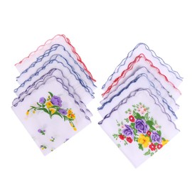 Baoblaze Pack of 10 Handkerchiefs with Floral Pattern, Women's Handkerchief, Cotton Print, Hankerchief, Vintage Floral Print, Cotton Handkerchief for Bag, Wedding Party, 10 pieces 28 x 28 cm 01