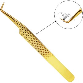 Dassen Gold Isolation Eyelash Extension Tweezers Volume Eyelash Tweezers Super Strong Grip Curved Precision Stainless Steel Tweezers Anti-Static Eyelash Tools（Gold） (3-3 Gold)…