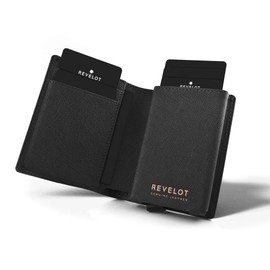 Revelot Cardholder Wallet / Genuine Leather with RFID Blocking / W1, Black, Modern