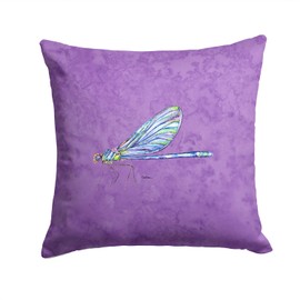 Caroline's Treasures 8865PW1414 Dragonfly on Purple Fabric Decorative Pillow Machine Washable, Indoor Outdoor Decorative Pillow for Couch, Bed or Patio, 14Hx14W