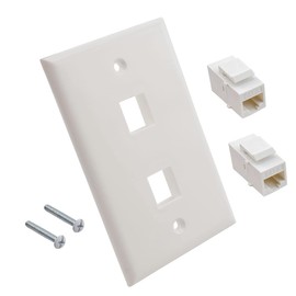 1 Pack Ethernet Wall Plate -Single Gang 2 Ports RJ45 Cat6 Keystone Jack Female-to-Female, Trapezoidal Inline Coupler, Standard Size, White
