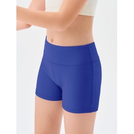 Haloumoning Girls Athletic Shorts Kids High Waisted Yoga Dance Biker Shorts Comfy Gymnastics Shorts 5-14Y Blue