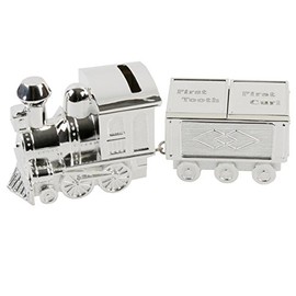 SOLEFAVORS Bambino Silver Plated Train Money Box & First Tooth and Curl Carriage