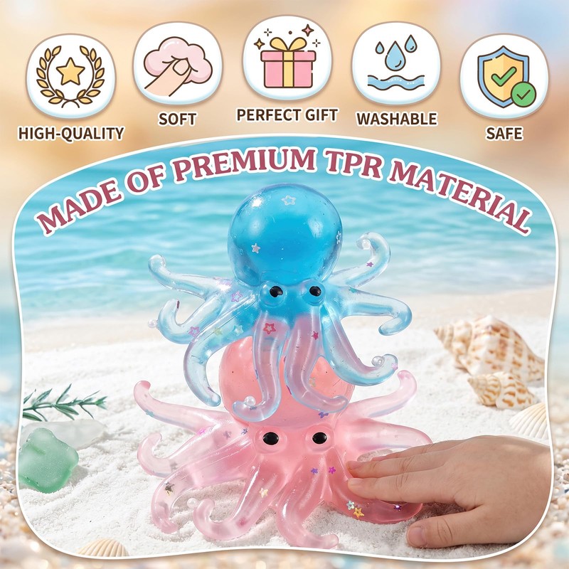 6 Pack Octopus Squishies, Slow Rising Squishies Octopu Stress Relief