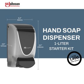 SC Johnson Professional Clear FOAM Dispenser and Refill Starter Kit, Wall Mount Soap Dispenser for Hand Soap, 1 Refresh Clear FOAM Hand Wash, 1 Liter Cartridge, 33.8 fl. oz., for Professional Use Only