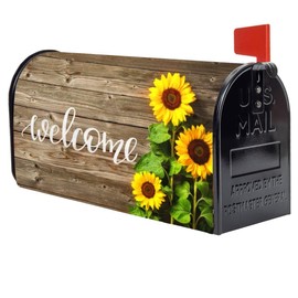 Sunflowers Mailbox Cover Standard Size 18'' x 21'' Welcome Flowers Post Letter Box Cover Magnetic Mailbox Wraps for Home Garden Yard Decor