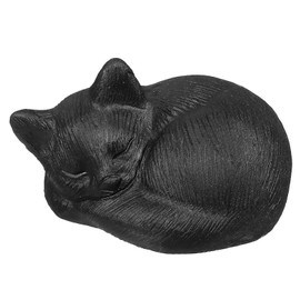 mookaitedecor Natural Black Obsidian Crystal Sleeping Cat Statue, Hand Carved Lucky Cute Cat Figurine for Room Desk Decor