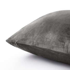 Oxford Homeware Velvet Cushion Covers 45 x 45 (Pack of 2) Square Throw Pillow Cases Soft Decorative Grey Cushion Cover for Bedroom Living Room with Invisible Zipper (18 x 18 Inch)