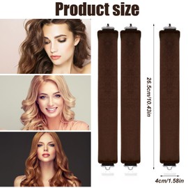 3pcs Heatless Hair Curler, Soft Velvet Overnight Heatless Curls Blowout Rods with Hook No Heat Curling Rollers Hair Styling Accessories, No Damage Hair Women Girls Gift (Brown)