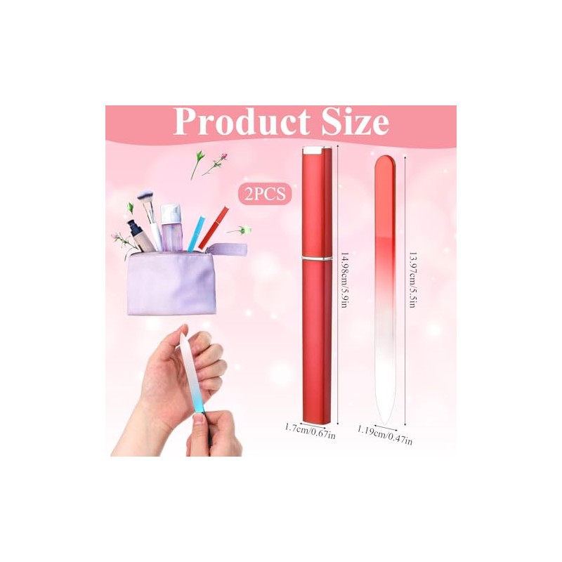 2 Pcs Mini Glass Nail File with Case, 2mm Thickness