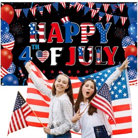 Happy 4th of July Backdrop Banner Independence Day Patriotic Theme Bunting Banner, Fourth of July Party Supplies White