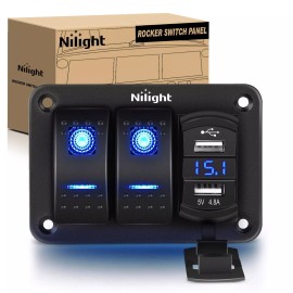 Nilight 2 Gang Rocker Switch Box 12V SPST ON Off Toggle Switch PD Type C - Blue