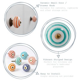 Nicola Spring Ceramic Cupboard Drawer Handle Knobs - Stripe Design - Light Blue - Pack Of 6