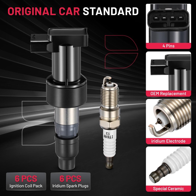 BDFHYK Ignition Coil Pack UF435 and Iridium Spark Plugs SP479