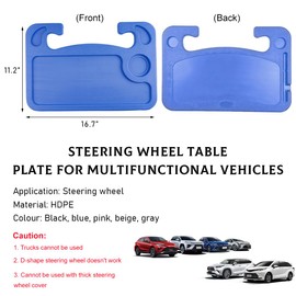 Gasedin Car Steering Wheel Desk, 2 in 1 Auto Steering Wheel Tray for Food & Laptop, Multipurpose Vehicle Steering Wheel Table with Cup Holder and Pen Slot, Travel Car Accessories (Blue)