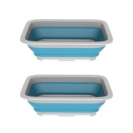 Set of 2 Multipurpose Wash Bins ? 10-Liter Basins for Camping, Parties, or Cleaning ? Collapsible Bucket Set by Wakeman (Blue)