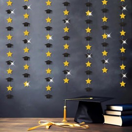 Black-Gold Graduation-2025 Class Party-Decorations Garland - Congrats Grad Hat Star Banner Streamers,Senior High School Night College Congratulations Decor Supplies Ouruola