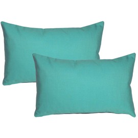 PILLOW DÉCOR Sunbrella Outdoor Pillow, Aruba Turquoise, 12"x19" (Set of 2) - Inserts Included
