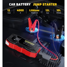 Jump Starter with Air Compressor 4000A Portable Car Battery Jump Starter (All Gas/10L Diesel), 160PSI Auto-Shutoff Tire Inflator Air Compressor, SuperSafe 12V Jump Box Car Battery Jumper Booster