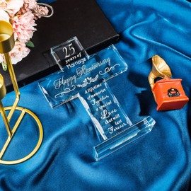 Movdyka Silver 25th Wedding Anniversary Cross Gifts for Couples, 25 Years of Marriage Standing Cross Paperweights Ornaments