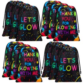 Sadnyy 12 Pieces Let's Glow Drawstring Bags Glow in The Dark Party Supplies Favor Gift Bag Neon Pouch for Retro 80s 90s