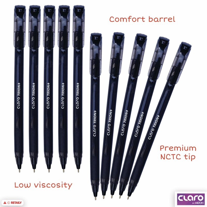 CLARO Trion+ Ballpoint Pens, BLACK, Medium Point (1.0mm), Pack of
