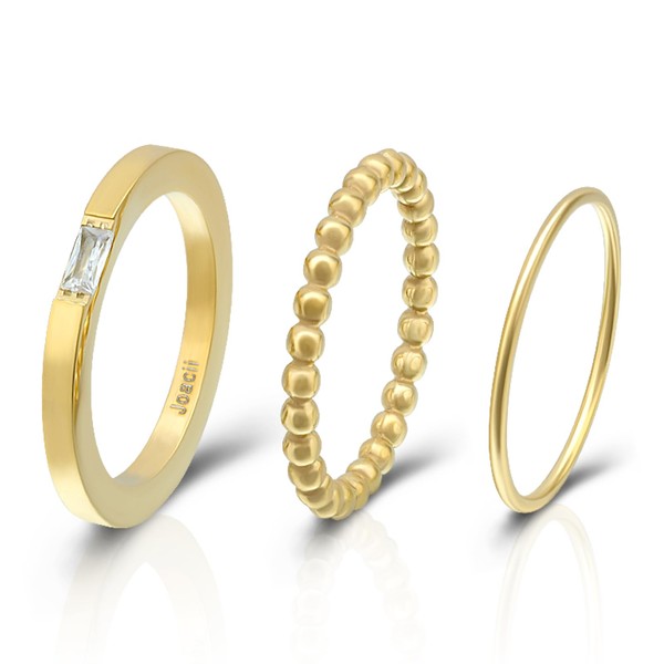 Joacii 18K Gold Plated Square Cubic Zircon Stackable Rings Statement