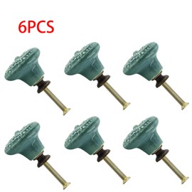 Adyoney 6 Pcs Green Ceramic Cabinet Kitchen Knobs Handles - Vintage Round Single Hole Knobs for Drawer, Cupboard, and Closet - Complete with Mounting Screws