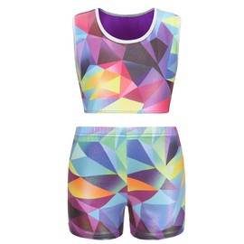 SEAUR Girls Gymnastics Outfit Two Piece Dance Wear for Girls Athletic Sport Ballet Outfit Kids Girls Sleeveless Gymnastics Leotard with Shorts 9-10T