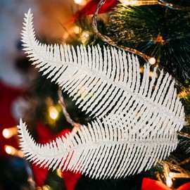 MOTONG 6PCS White Christmas Tree Decorations 10.6 Inch Christmas Glitter Feathers, Artificial Glittery ChristmasTree Feather Ornament Christmas Tree Baubles for Wedding Home Xmas Decorations