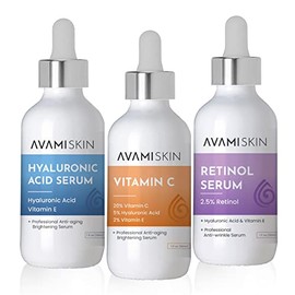 Skin 3-Piece Serum Set - Face Skincare Kit with Vitamin C Serum, Hyaluronic Acid Serum  Retinol Serum - Natural Brightening  Moisturizing Products -  