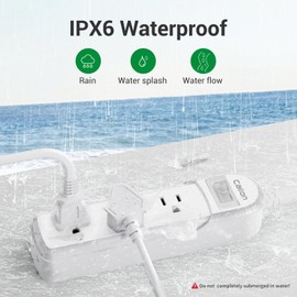 Calionltd Outdoor Power Strip Weatherproof, IPX6 Waterproof 6.6ft SJT Extension Cord with 3 Widely Outlets Overload Protection Shockproof, Christmas Light Flat Plug Extension Cord Outdoor Indoor