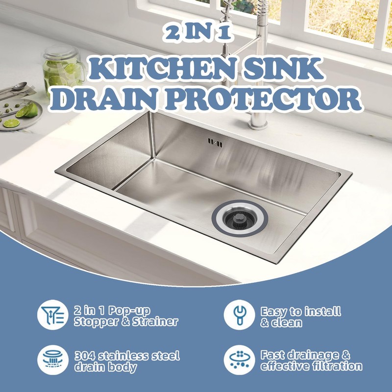 Kitchen Sink Drain Strainer Stopper Set Prevents Clogging 2 in