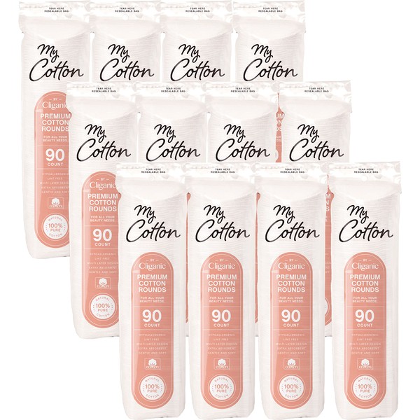 My Cotton Premium Cotton Rounds Bulk (1080 Count) | Makeup Remover Pads, Hypoallergenic, Lint-Free | 100% Pure Cotton