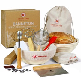 Bread Proofing Basket- 9-Inch Round Banneton Set Of 2- Sourdough Bread Baking Supplies complete tools- Dough Proofing Basket for Fermentation- With Linen Bread Bag + 16 Included Accessories For A Gift