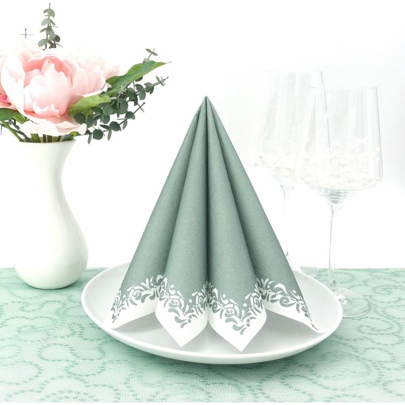 50 Serviettes Fabric-Like – Romantic; Colour: Eucalyptus Green, Size: 40