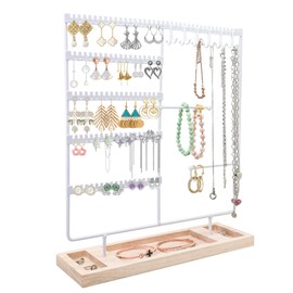Jewelry Organizer Stand, LIUJIESHOP 5-Tier Necklace Organizer with Wooden Tray, Jewelry Holder for Earrings Necklaces Bracelets Watches, Gifts for Women Girls