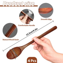 Long Handle Wooden Spoon, 4 Pcs Wooden Soup Spoon 9.3in Handmade Wooden Serving Spoon Wooden Mixing Spoon Eco-Friendly Tableware for Eating Mixing Stirring Cooking