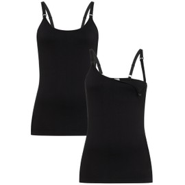 Herzmutter Seamless Nursing Tops, Set of 2, Easy Breastfeeding Function, Practical Clip Fasteners, Tops Vests for Breastfeeding, Breastfeeding - 5320, Black | 2x