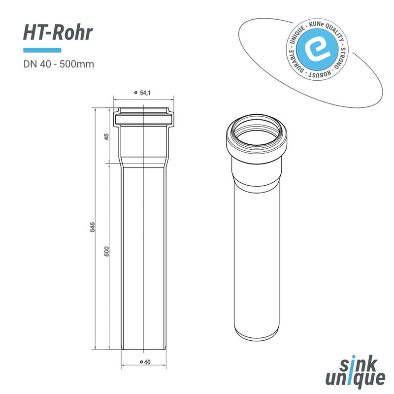 HT Pipe, Size: DN 50 x 500 mm