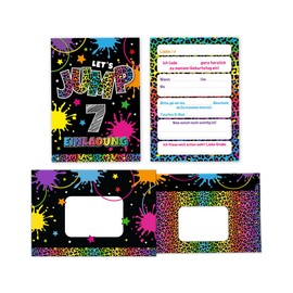 Minkocards 8 Invitation Cards Including 8 Envelopes for 7th Children's Birthday Girl Jump Trampoline Invitations Seventh Girls' Birthday Invitations