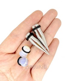Bngukju 1 Gauge - 9MM Ear Stretching Kit Tapers And Single Flare Ear Plugs Tunnels Gauges Stretcher Piercings, Stainless Steel, no gemstone