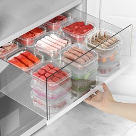 Iwinna Food Storage Containers with Lids, Plastic Fridge Organizer Clear Bins, 350ml Sealed Food Containers, Reusable Takeaway Kitchen Freezer Storage Boxes, 10pcs
