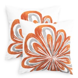 CaliTime Throw Pillow Covers Pack of 2 Cozy Fleece Two-Tone Abstract Blooming Flower Decorative Cushion Cases for Couch Bed Sofa Farmhouse Decoration 18 X 18 Inches Burnt Orange Grey