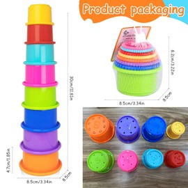 Stacking Cups, Baby Toys for Toddlers 1-3 Year Old Stack and Count, Multicolour Baby Stacking Water Set, Stackable Cup for Learning, Toddler Cups Water Table Toy, Baby Bath Toy (8 Count)