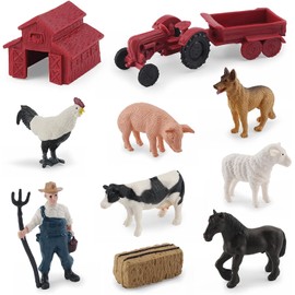 EKKONG 10 Pieces Farm Mini Decoration, Farm Animal Figures Toy, Plastic Farm Animal Figures, Farm Animals Toy for Children from 3 Years